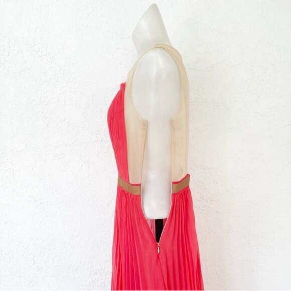 THREE FLOOR A-Line Crew Neck Pleated & Mesh Accents sleeve less Midi Dress 10 - Picture 9 of 13